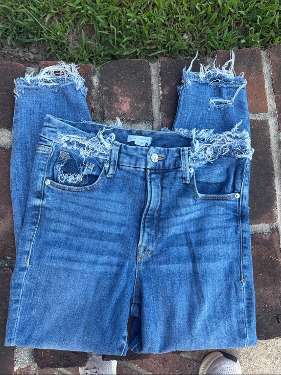 Good American Denim - Good American high rise cropped distressed blue jeans size 8/29